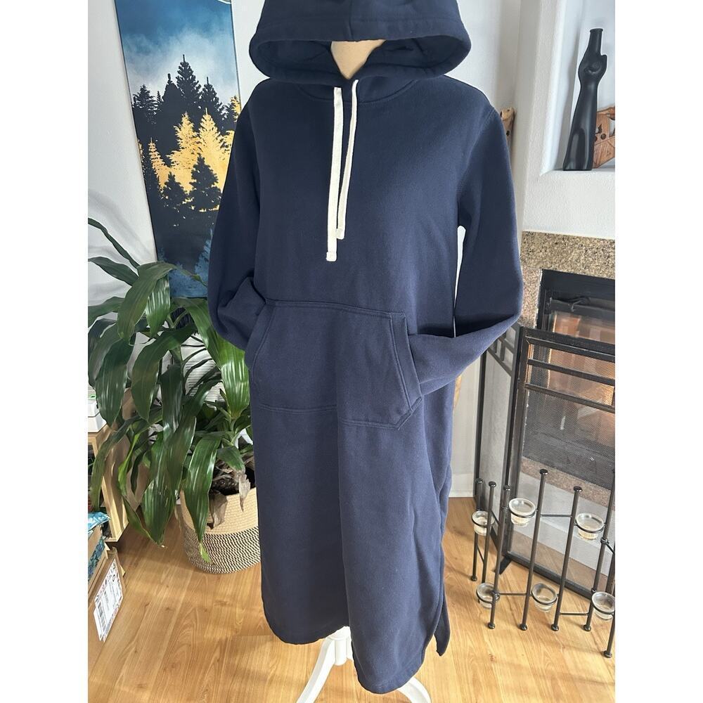 Lands' End Women’s S Navy Blue Hooded Lounger Sweater Dress Cozy Athleisure - Picture 2 of 10